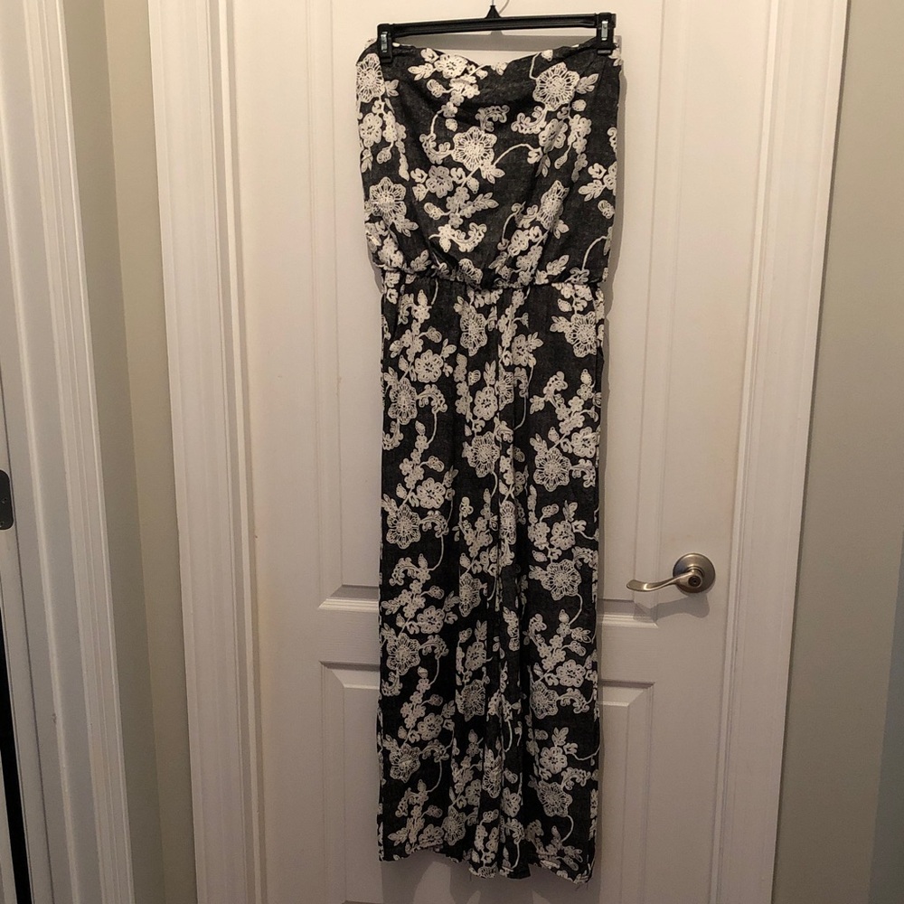 Exist Black and White Floral strapless Jumpsuit